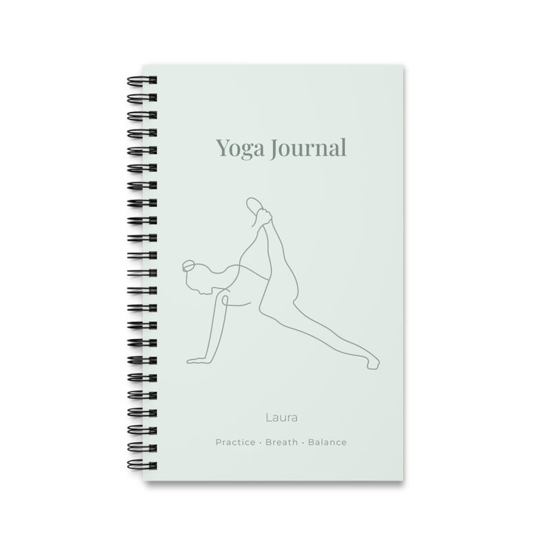 Yoga Journal Spiralbindung, personalisiertes Yoga Tagebuch, minimalistisches Notizbuch für Balance & Achtsamkeit image 2