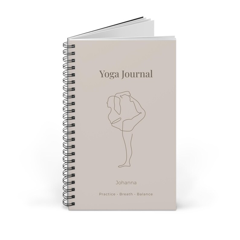 Yoga Journal Spiralbindung, personalisiertes Yoga Tagebuch, minimalistisches Notizbuch für Achtsamkeit & Balance, Journal mit Namen image 3