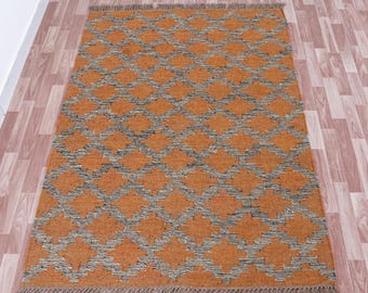 Handmade Wool Jute Kilim Rug, Handwoven Wool Jute Rug, Kilim Jute Rug, Flatweave Rug, Bohemian Rug, Indian Dhurrie Rug