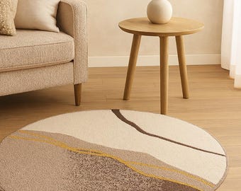 Tappeto astratto rotondo moderno: tappeto minimalista beige e marrone