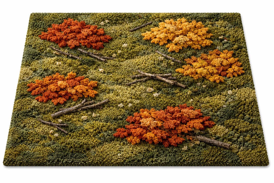 Hand Tufted Forest Area Rug, Nature Inspired Tree Design Carpet, Green ...