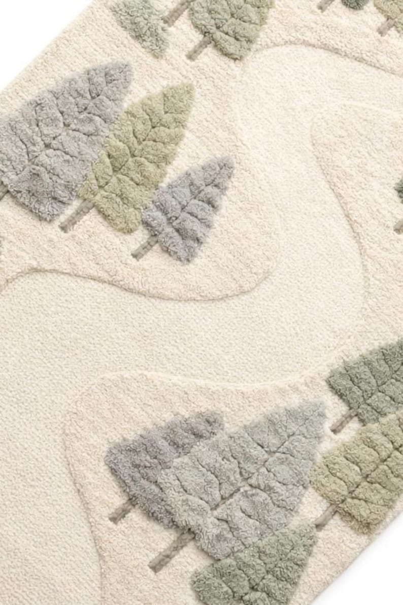 Forest Throw Rug Hand Tufted Forest Path Area Rug, Woodland Tree Design Carpet, Neutral ...