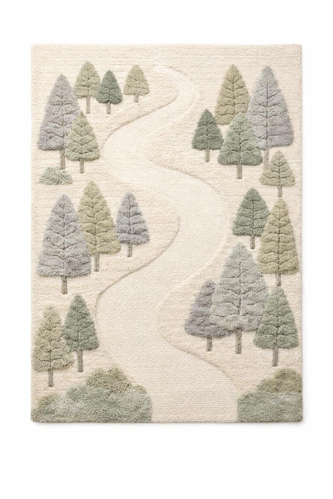 Hand Tufted Forest Path Area Rug, Woodland Tree Design Carpet, Neutral ...