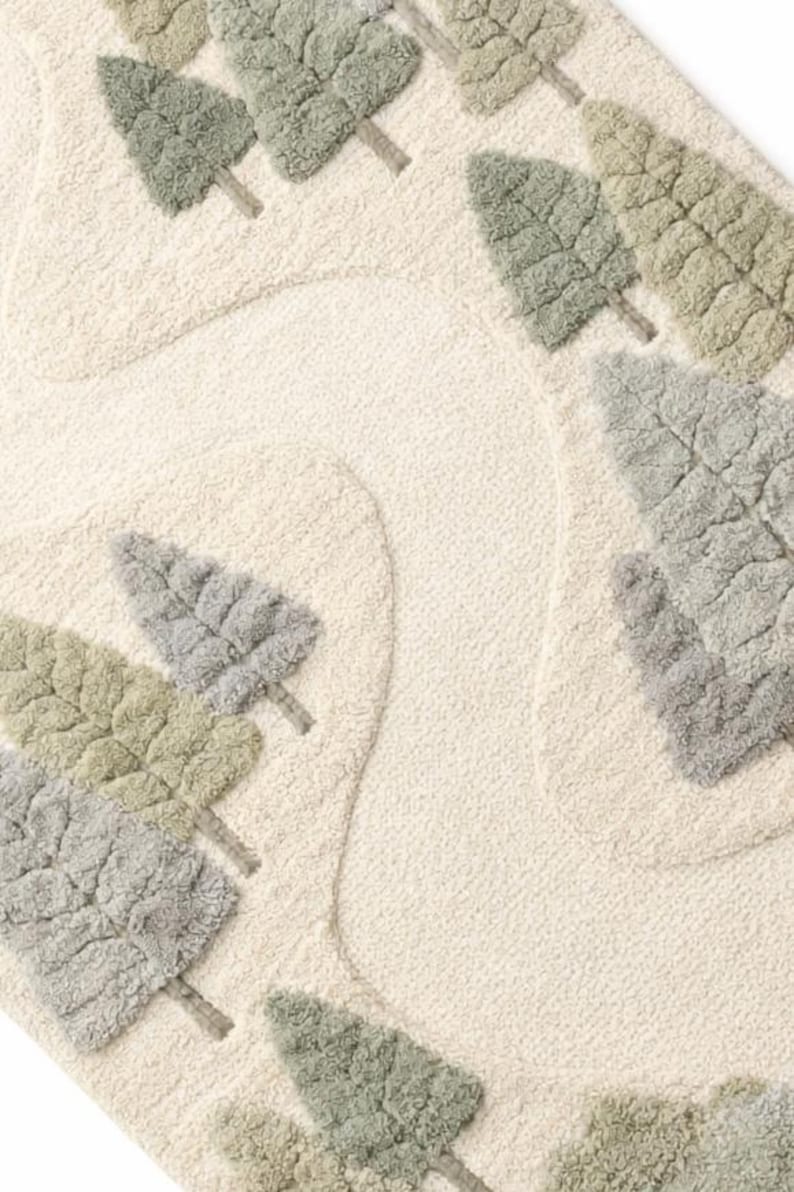 Forest Pathway Rug Hand Tufted Forest Path Area Rug, Woodland Tree Design Carpet, Neutral ...