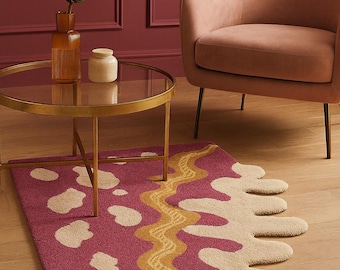 フクシア＆プラムの幾何学模様ウールプランター - アップサイクルされ