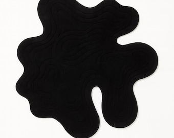 Black Abstract Tufted Rug: Wavy Modern Wool Area Carpet