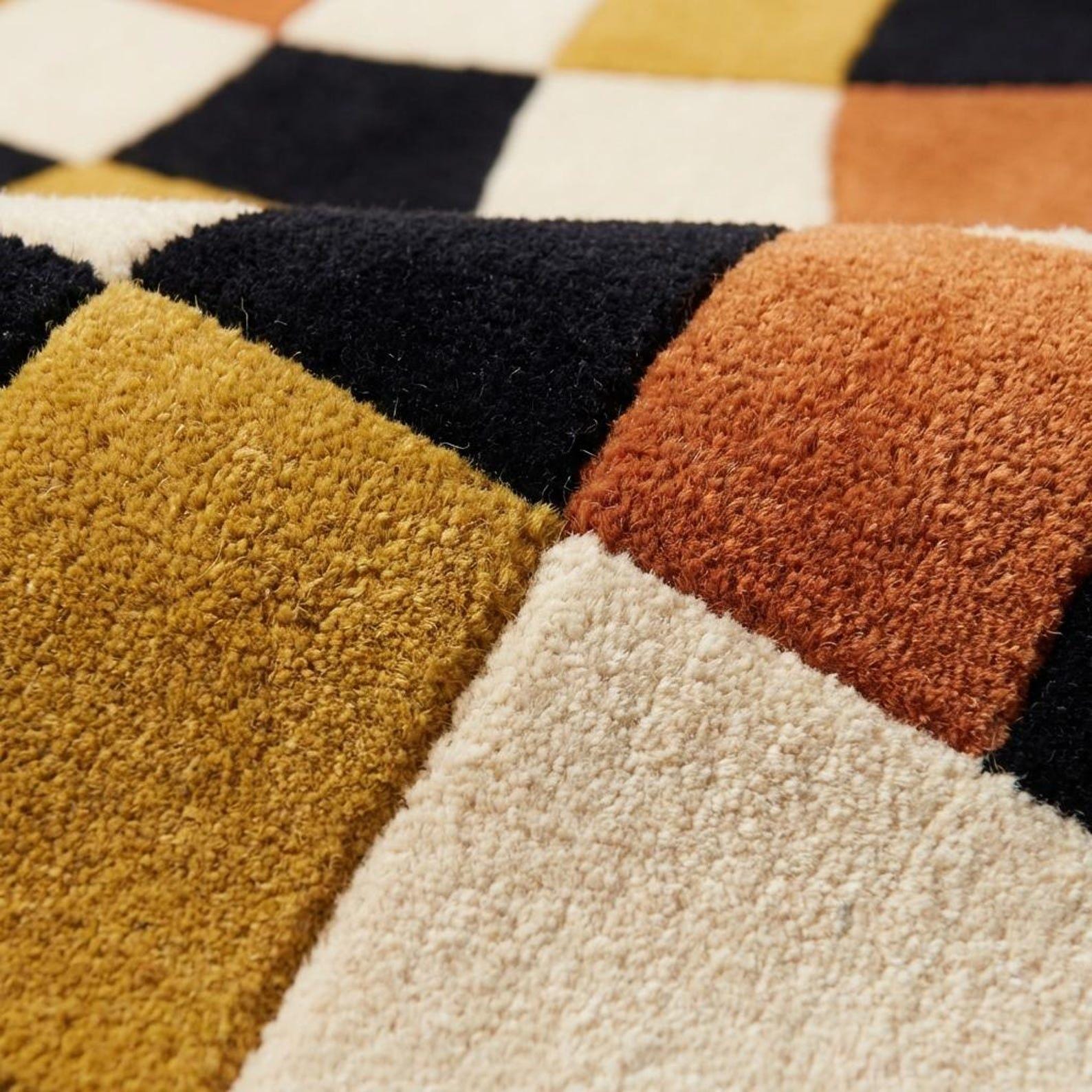 Tufted Check Rug Modern Checkered Hand Tufted Rug, Abstract Checkerboard Area Rug ...