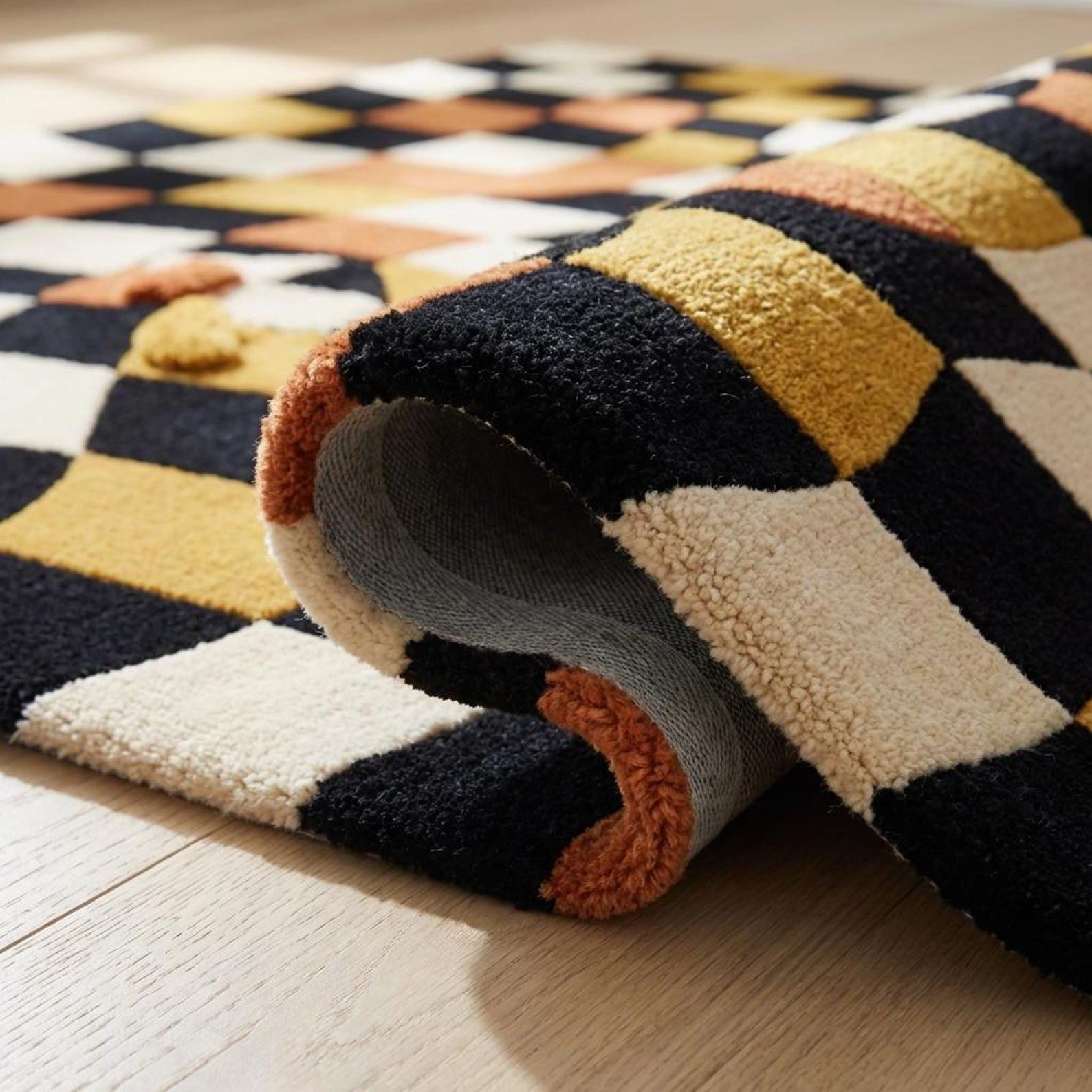 Tufted Check Rug Modern Checkered Hand Tufted Rug, Abstract Checkerboard Area Rug ...
