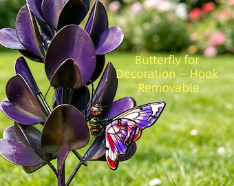 Purple Lupine Garden Stake, Rustic Iron Flower Yard Art with Butterfly Decoration,Outdoor Plant Marker,Houswarming gift,Plant Lover Gift