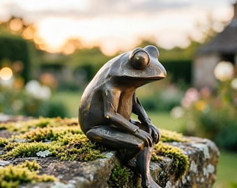 Messing Frosch Garten Ornament Teich Skulptur Kunst - Handmade Reptile - Late Night Mood Home Akzent Geschenk