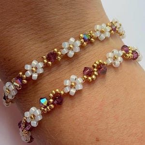 Pretty Flower Bracelet, Opal Daisy Bracelet, Miyuki Seed Bead & Czech Crystals Bracelet, Tween Gifts For Her, Birthday Gift, Floral Jewelry