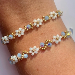 September Birthstone Bracelet/Necklace – Gold & Opal Daisies with Purple Sapphire Inspired Crystal | Handmade UK Jewellery Gift for Her