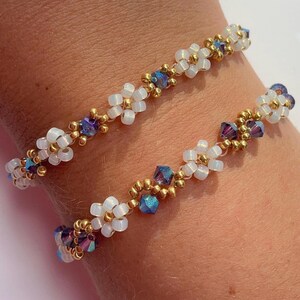 December Birthstone Bracelet/Necklace – Gold & Opal Daisies with Purple Tanzanite Inspired Crystal | Handmade UK Jewellery Gift for Her