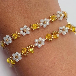 November Birthstone Bracelet/Necklace – Gold & Opal Daisies with Yellow Citrine Inspired Crystal | Handmade UK Jewellery Gift for Her