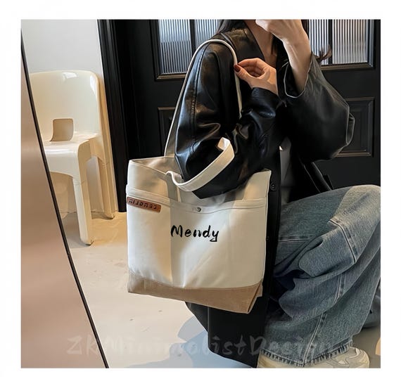 Embroidered Canvas Tote Bag: Large Capacity College Book Bag - Etsy