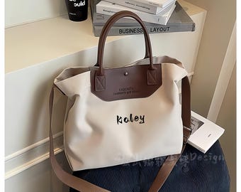 Custom Embroidery Canvas Shoulder Crossbody Bag, Spacious Minimalist Commuter Handbag