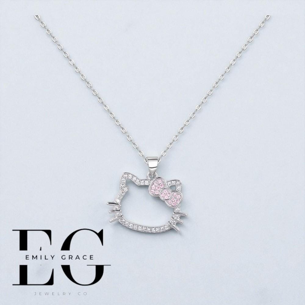 Ciondolo Gatto Argento Placcato Collana Ciondolo Gatto Hello Kitty 3D In Argento Placcato Rosa - Lunghezza 18 Pollici, Regalo Adorabile Collana Hello Kitty Gattino - Foto 2