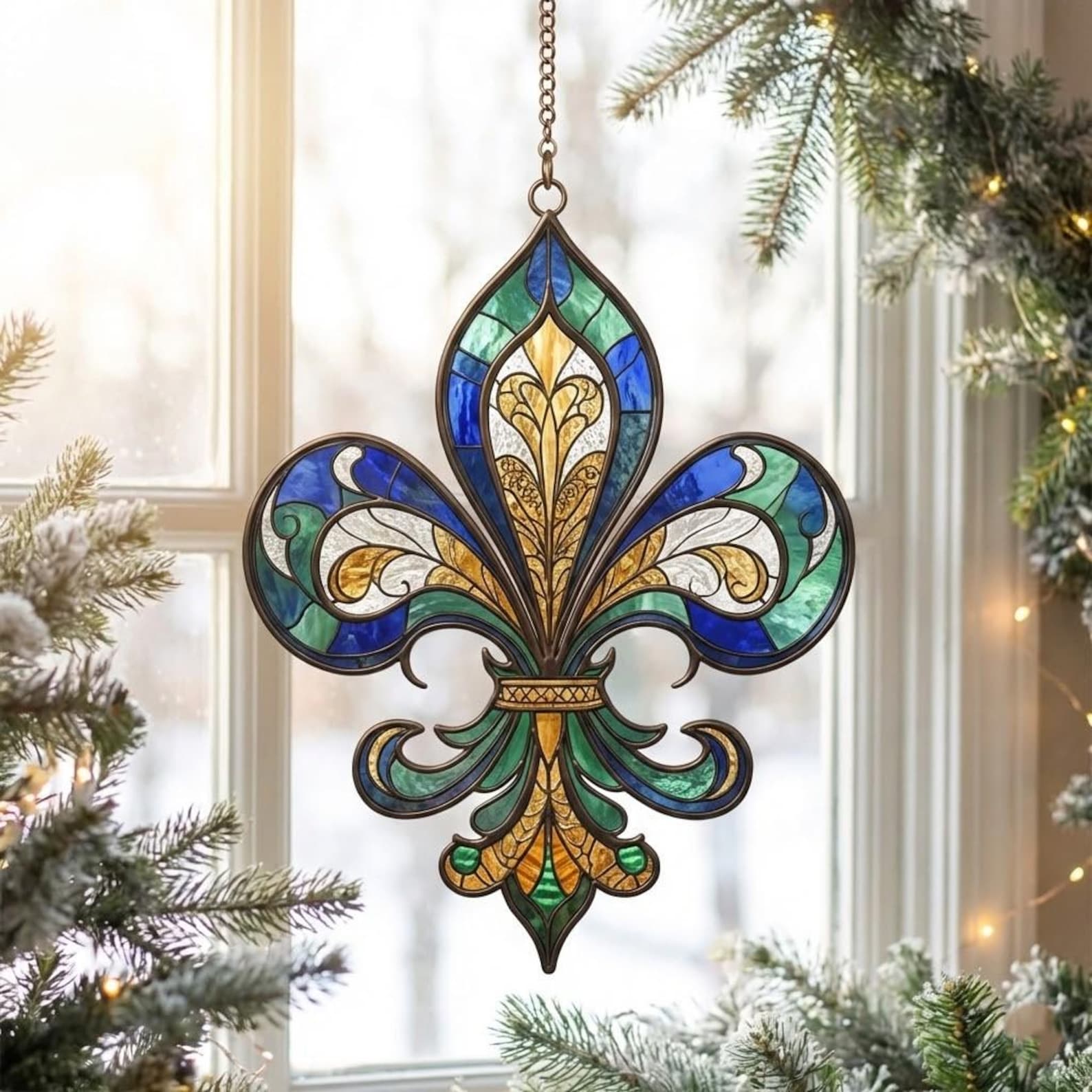 Fleurdelis Suncatcher Louisiana Fleur De Lis Window Hanging Mardi Gras Fleur de Lis Wall Art Heritage Gift Mardi Gras Home Decor