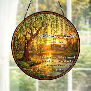 Personalized Willow Tree Anniversary Suncatcher, Custom Couple Names Wedding Date Gift, 9th Anniversary Gift, Anniversary Keepsake
