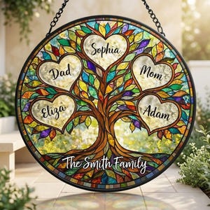 Custom Family Tree Suncatcher, Personalized Names Window Hanging, Gift for Mom, Family Keepsake, Grandma Gift, Family Bond Tree Of Life