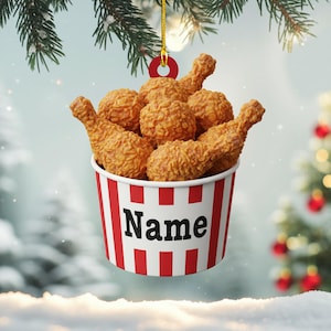 Secchiello per pollo fritto, decorazione natalizia in acrilico 2D piatto, decorazione da appendere all&#39;albero, regalo personalizzato per gli amanti del cibo, regalo di Natale per gli amanti del cibo