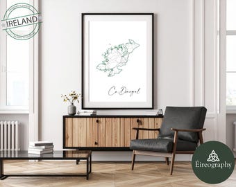 Donegal Map Print: Minimalistische Irland Wandkunst, hoch detailliert (Digitaler Download) 300dpi