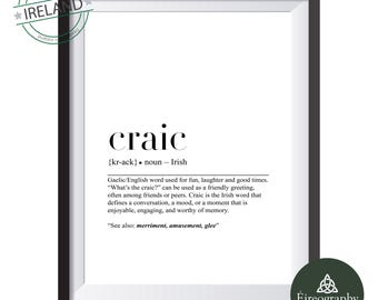 Craic Definition Print | Funny Irish Wall Art | Celtic Home Decor (Digital Download)