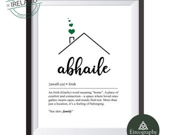 Abhaile Irish Home Art Print, Gaeilge Quote, Green Hearts, (Instant Digital Download 300 DPI)