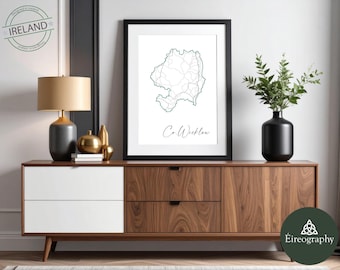 Impression de carte de Wicklow : art mural du comté d'Irlande, décoration d'intérieur minimaliste (téléchargement numérique)
