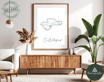 Mapa do Condado de Waterford, Irlanda: Arte minimalista com o contorno do condado, download instantâneo