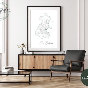 Impression de carte de Dublin Irlande : contour vert émeraude minimaliste, téléchargement immédiat, jpeg, pdf, 300 dpi