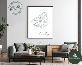 Stampa della mappa del Kerry: mappa della contea. Arte murale dell'Irlanda (download digitale) 300 dpi