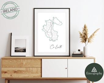 Stampa artistica della mappa di Louth: arredamento minimalista per la casa in Irlanda (download digitale) 300 dpi