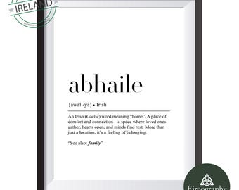 Abhaile - Irish Word Home Definition Print: Minimalist Irish Decor, Instant Download, 300dpi