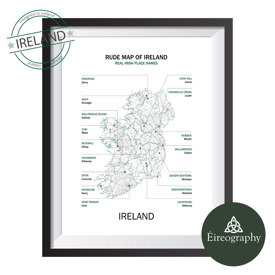 Rude Irish Place Names Map Print | Funny Ireland Wall Art (digital ...