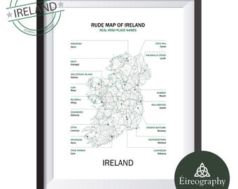 Rude Irish Place Names Map Print | Funny Ireland Wall Art (Digital Download) 300dpi