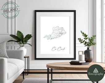 Cork kaart kunstafdruk: provinciekaart. Minimalistisch Iers decor (jpeg, pdf digitale download) 300 dpi
