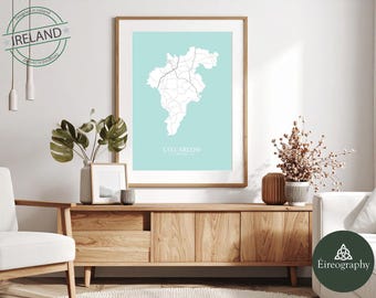 Carlow Map Print: County, Pastel Irish Art, Home Decor, High Detail (Digital Download) 300dpi