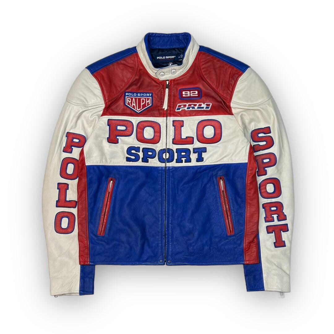 ‌*‌様 90's Polo Sport leather sport jacke Vintage 90s Polo Sport Leather Racing Jacket, Red White Blue - Etsy