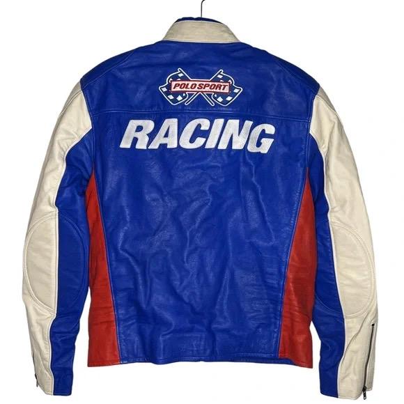 Vintage 90s Polo Sport Leather Racing Jacket, Red White Blue - Etsy