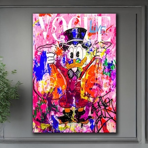 Duty Free Usa McDuck Pop Art Canvas | Banksy Style Graffiti Wall Art | Stylish Decor for Modern Spaces and Nostalgic Collectors