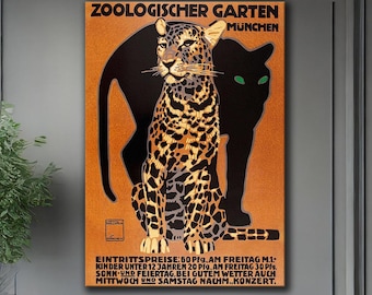 Duty Free Usa Ludwig Hohlwein Munich Zoo Poster – Vintage German Travel Print, Animal Art Canvas, Classic Canvas Wall Art for Home or Office