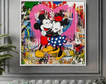 Toile drôle Mickey Mouse des États-Unis hors taxes | Impression graffiti Banksy | Décoration d'intérieur élégante | Idée cadeau unique d'anniversaire et de Noël