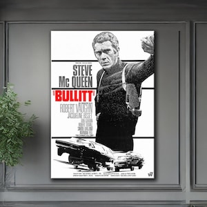 Duty Free Usa Bullitt Canvas Wall Art – Steve McQueen Classic Movie Poster, Vintage Film Print by Posterlounge, Retro Entertainment Decor