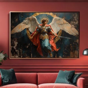 Duty Free Usa Saint Michael The Archangel Canvas Art, Catholic Religious Wall Art, St. Michael Painting, Christian Decor, Framed and Ready