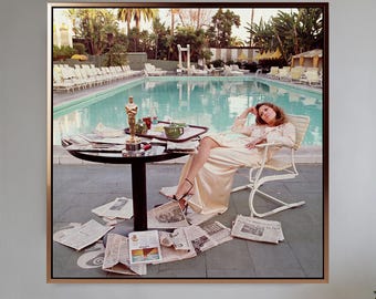 Duty Free Usa Faye Dunaway Oscar Ennui Vintage Framed Art - Beverly Hills Hotel Pool Los Angeles Wall Art Photo Decor
