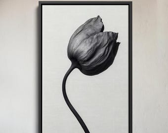 Belastingvrije Amerikaanse zwart-witte tulp canvas muurkunst, minimalistische bloemenprint, elegant zwart-wit bloemendecor voor modern interieur