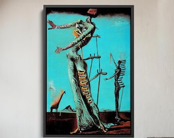 Lienzo de La Jirafa Ardiente de Salvador Dalí, Decoración de pared famosa de Dalí, Estampado surrealista de jirafa, Arte único en lienzo para la decoración del hogar