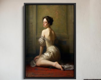 Lienzo de mujer victoriana para pared, retrato clásico vintage, elegante decoración histórica, obra de arte femenina antigua para el hogar.