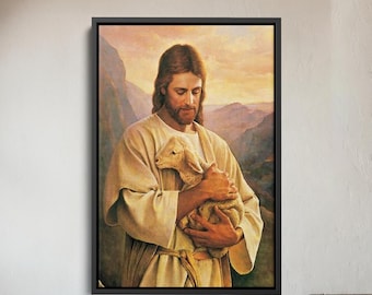 Duty Free Usa Jesus Holding Lamb Canvas Wall Art, Religious Painting, Christian Decor, Jesus and Lamb Art, Spiritual Wall Art, Ready to Hang